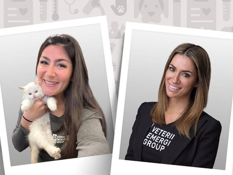 Two separate pictures, one woman smiling and holding a kitten and the other smiling.