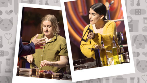 Photos of Courtney and Darce cooking on MasterChef